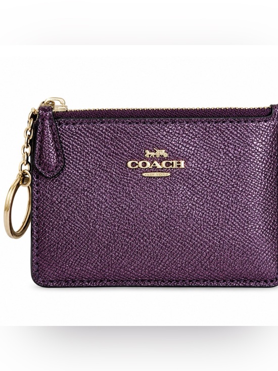 Coach Handbags - COACH Mini Skinny Keychain ID Case in Metallic Deep Plum 💜